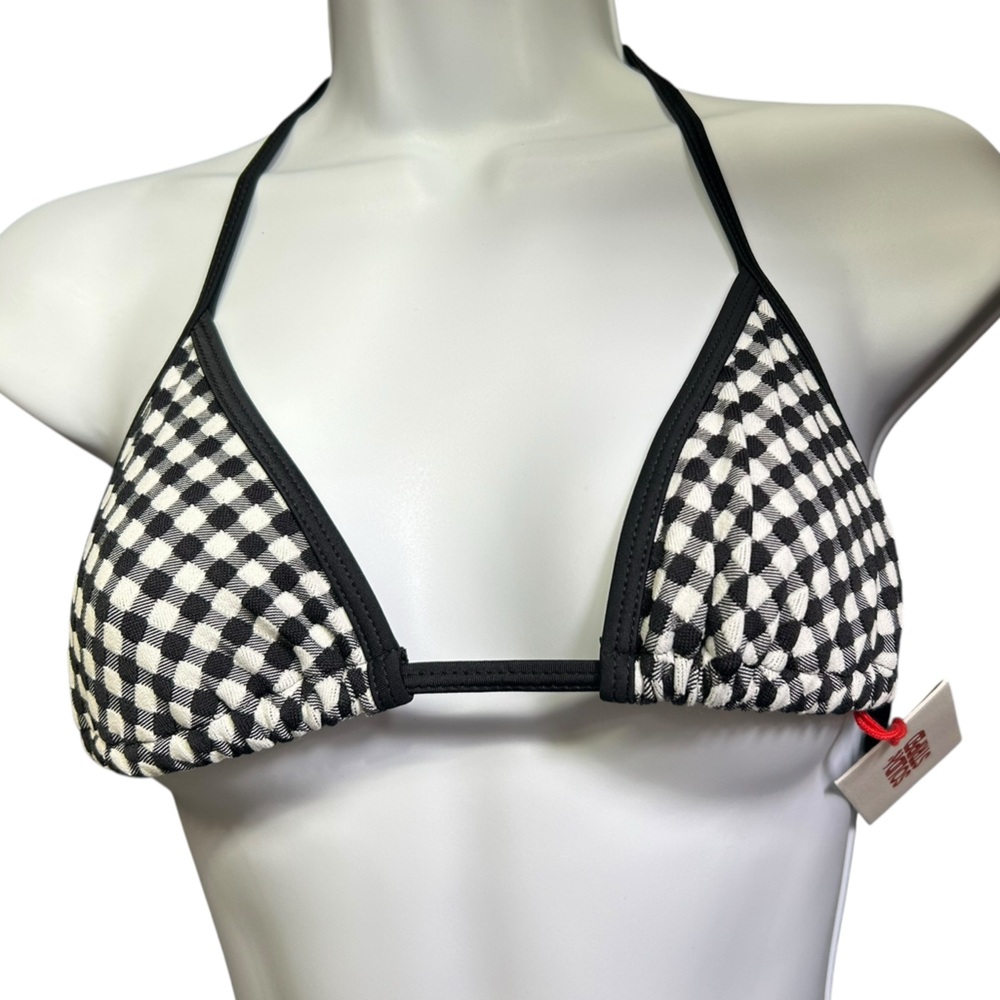 SOLID & STRIPED the iris triangle baby gingham acquired bikini swim top XS NWT